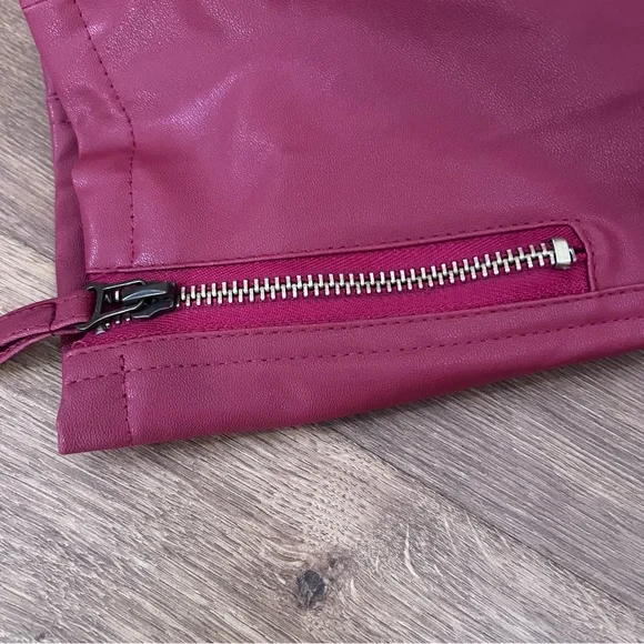 Women's Faux Leather Red Moto Jacket - Picture 8 of 9